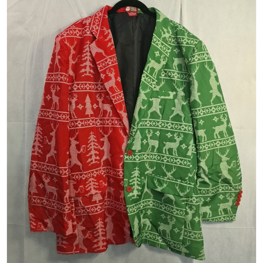 December 25th Ugly Christmas Blazer-Jacket Mens Size XXL Reindeer Drinking Beer